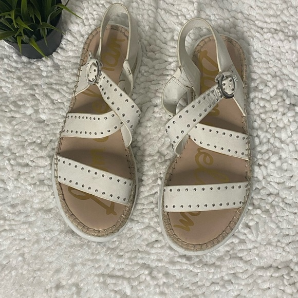 Sam Edelman Janette Sandals, White Leather and Silver, 9.5 - Picture 3 of 12